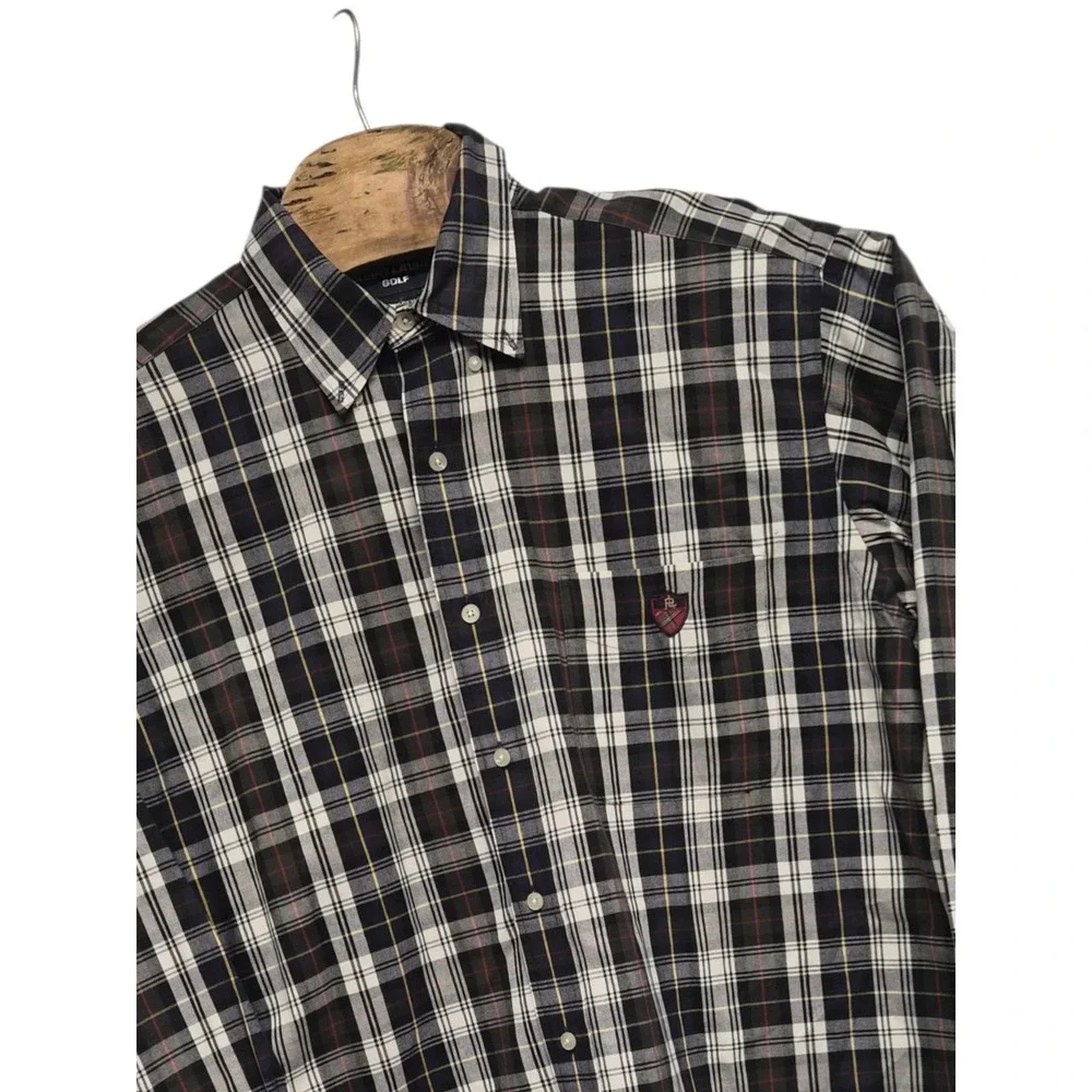Ralph Lauren‎ Golf Tilden Mens Plaid Button Front Long Sleeve Oxford Shirt Large